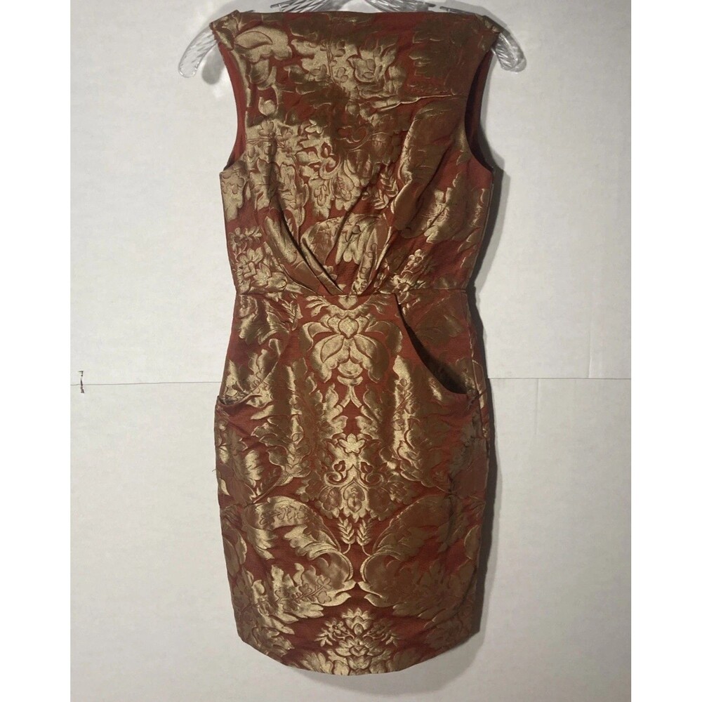 VERA WANG Lavender Label red gold brocade sleeveless shift dress XS/S